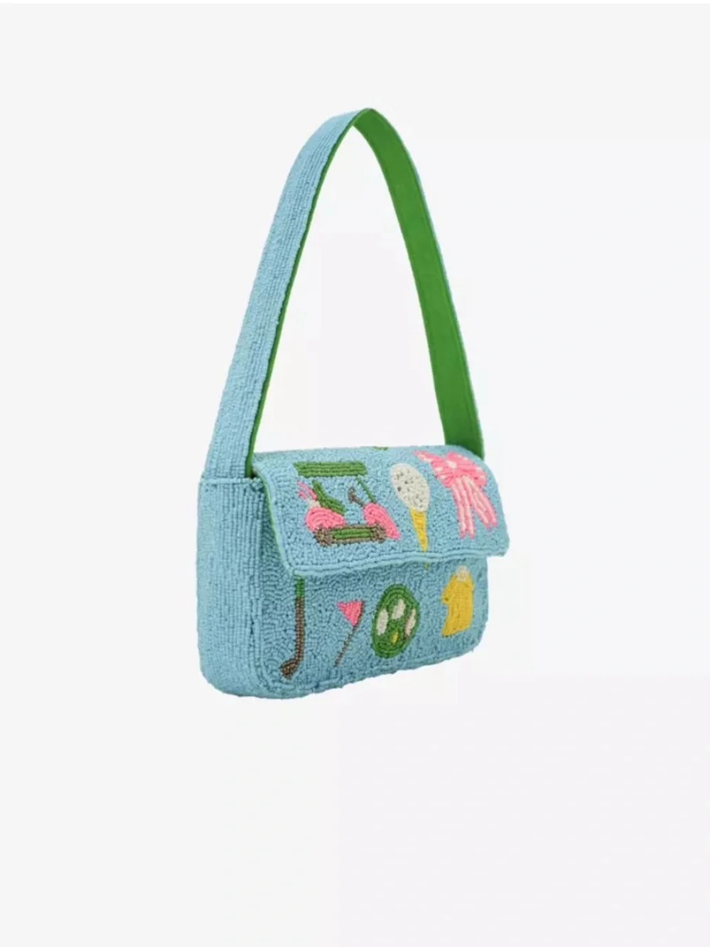 Beaded Light Blue Patch Motif Shoulder Bag